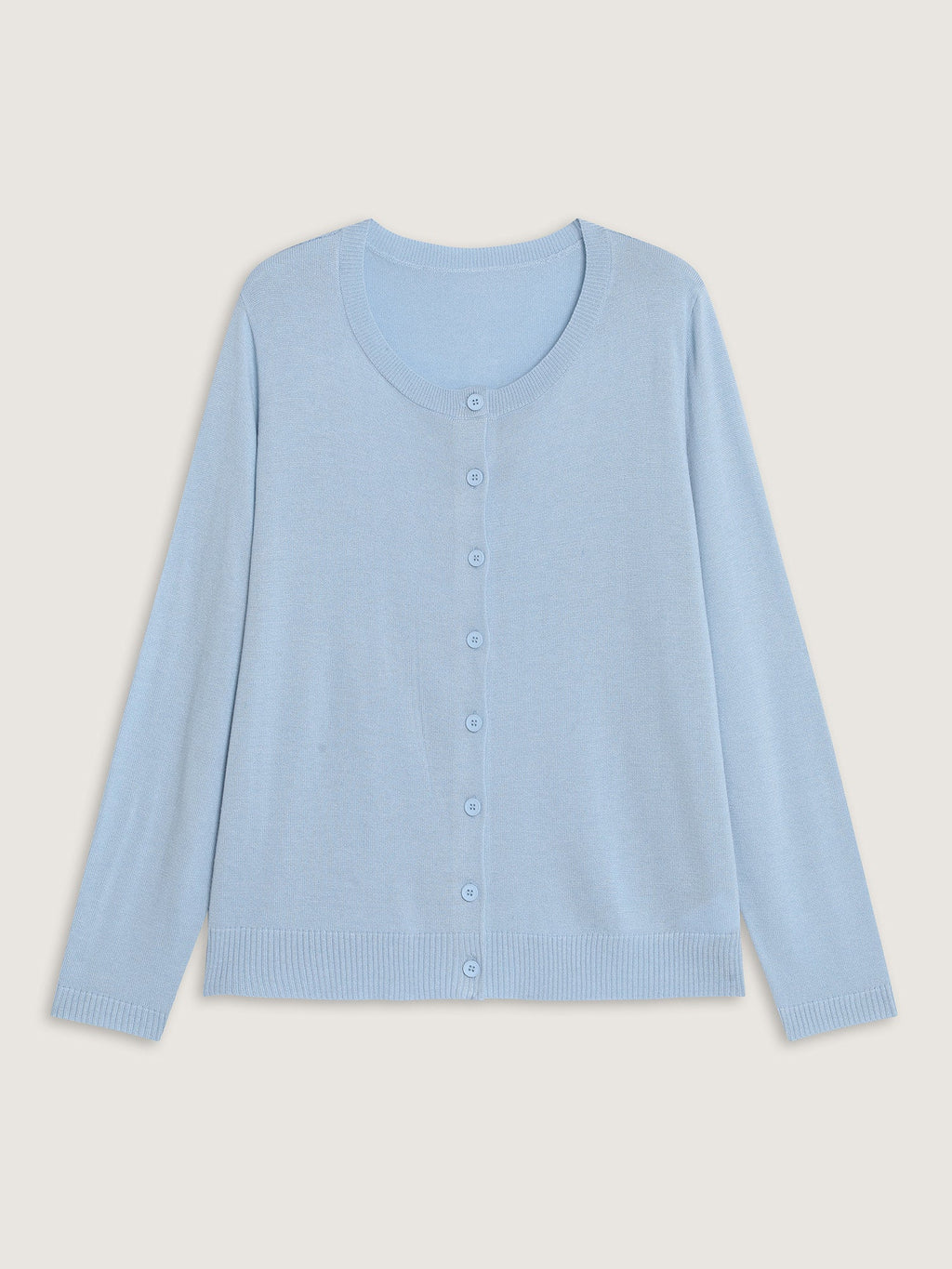 Classic Solid Crew Neck Button Down Knit Cardigan
