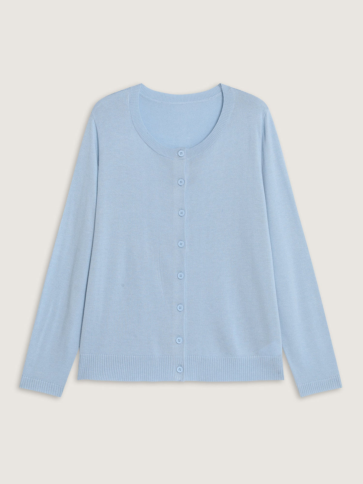 Classic Solid Crew Neck Button Down Knit Cardigan