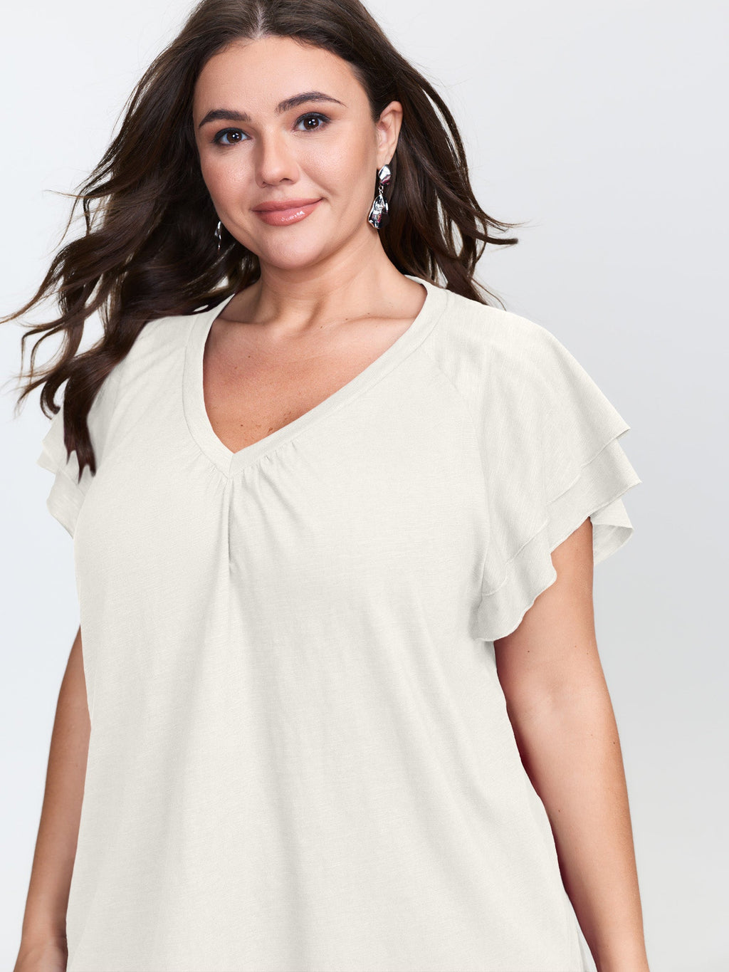 Stretchy Textured Flared Sleeve T-Shirt
