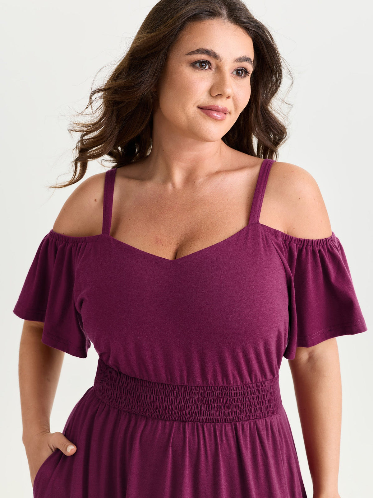 Supersoft Cold-Shoulder Shirred Waist Maxi Dress