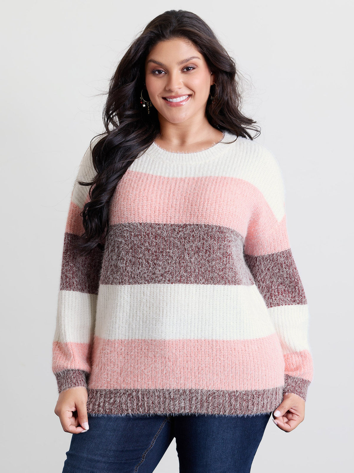 Colorblock Faux Mink Fur Pullover