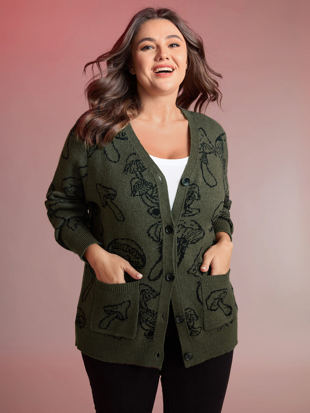 Supersoft Mushroom Print Button-Down Cardigan