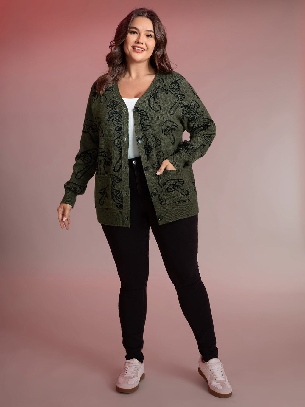 Supersoft Mushroom Print Button-Down Cardigan