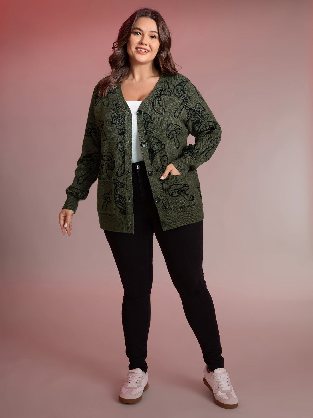 Supersoft Mushroom Print Button-Down Cardigan