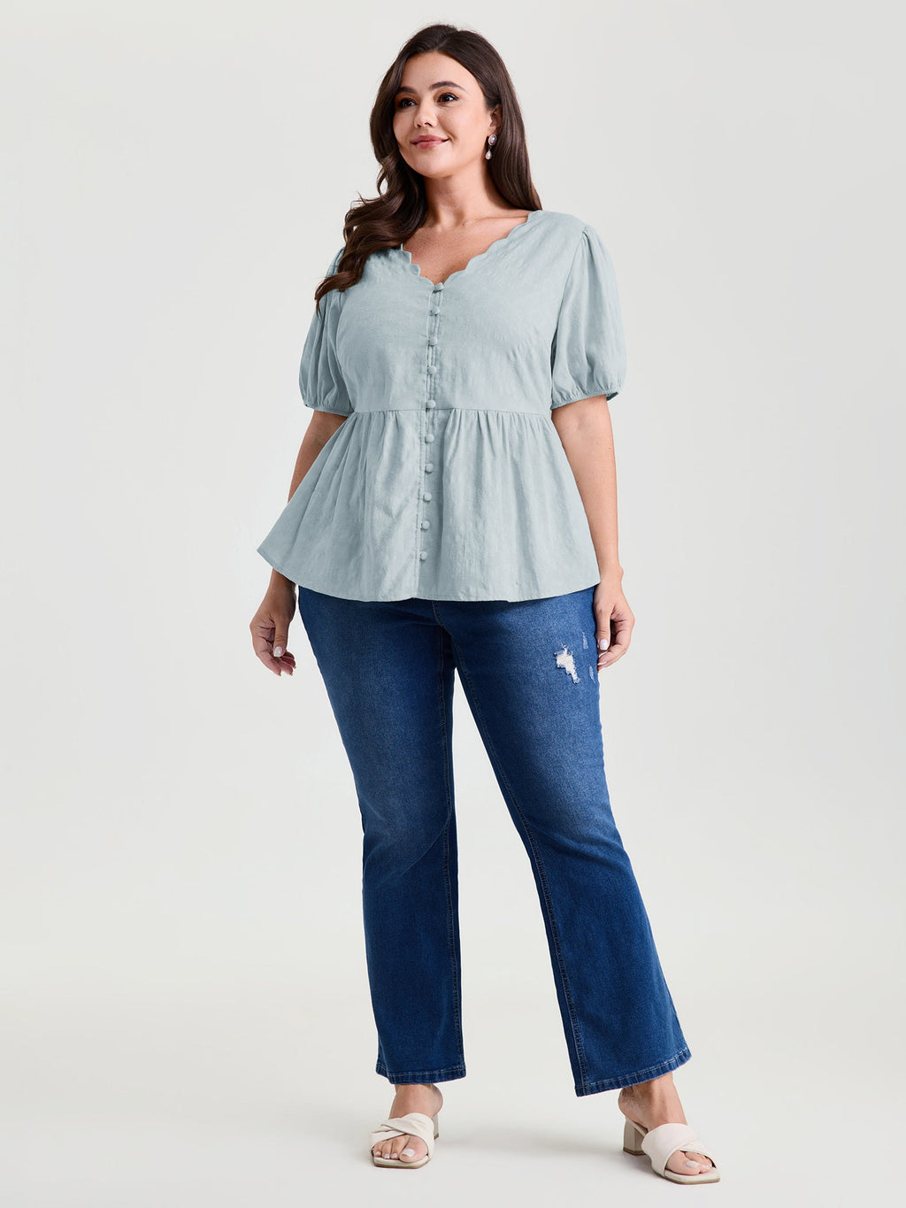 Textured Fit And Flare Plain Blouse