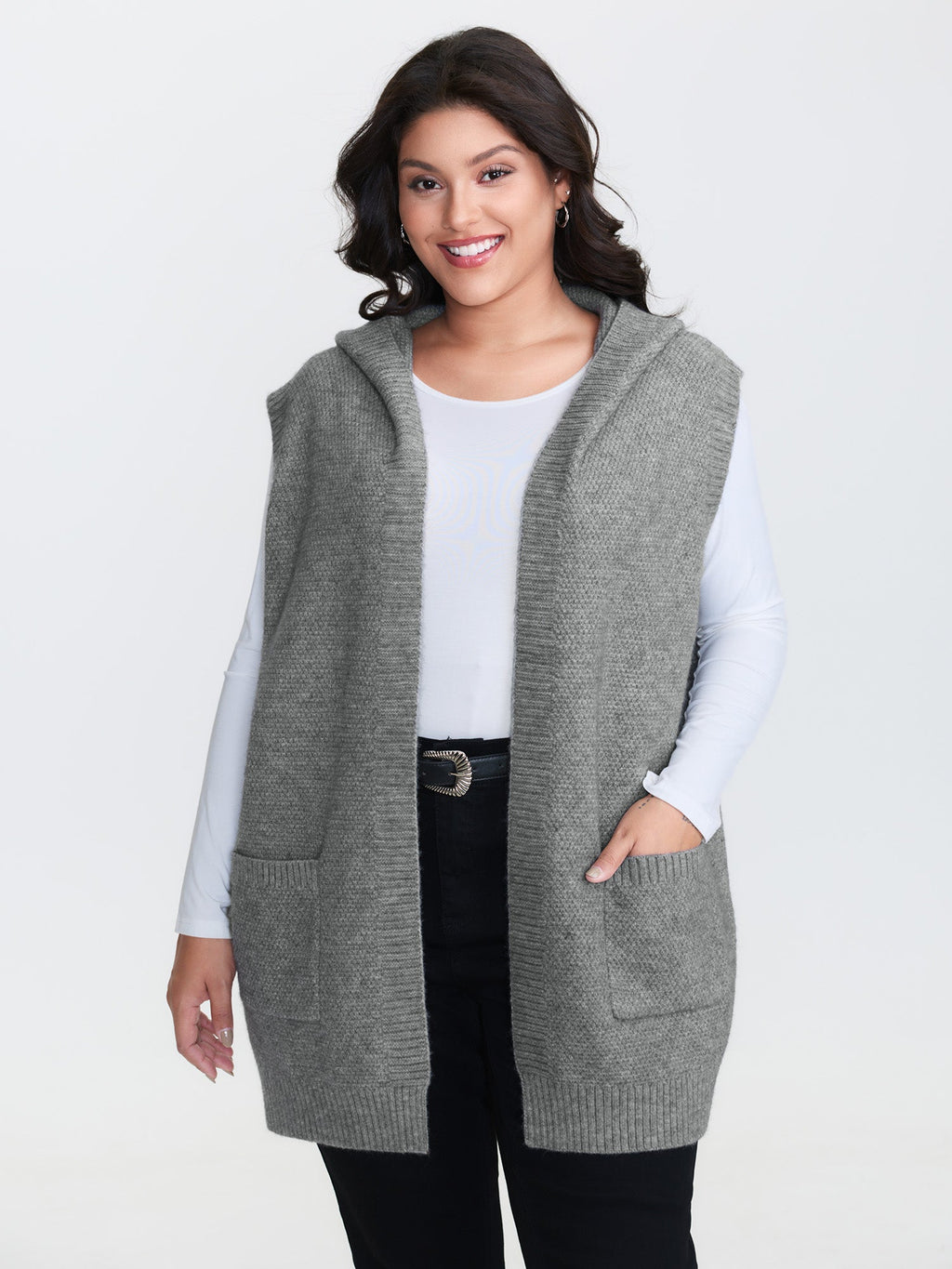 Textured Hooded Pocketed Cardigan