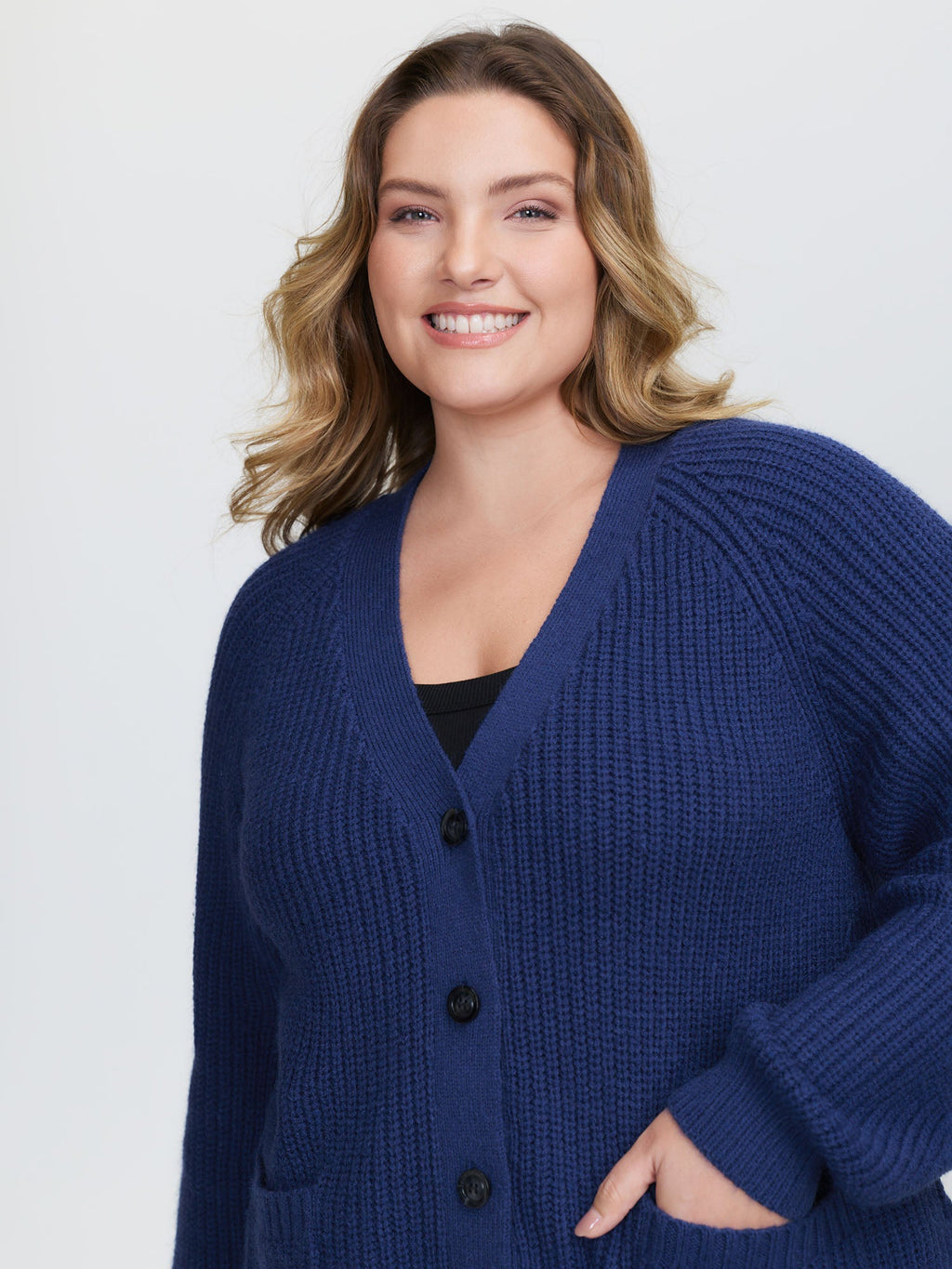 Textured V-Neck Button Knit Cardigan