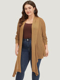 Solid Lapel Collar Patchwork Asymmetrical Hem Cardigan