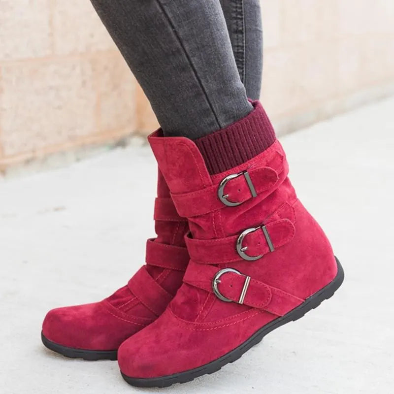 Fashion New Autumn Winter Womens Round Toe Belt Buckle Slip-On Flat Sandals