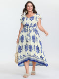 Floral Print Waist-Tie Pockets Midi Dress