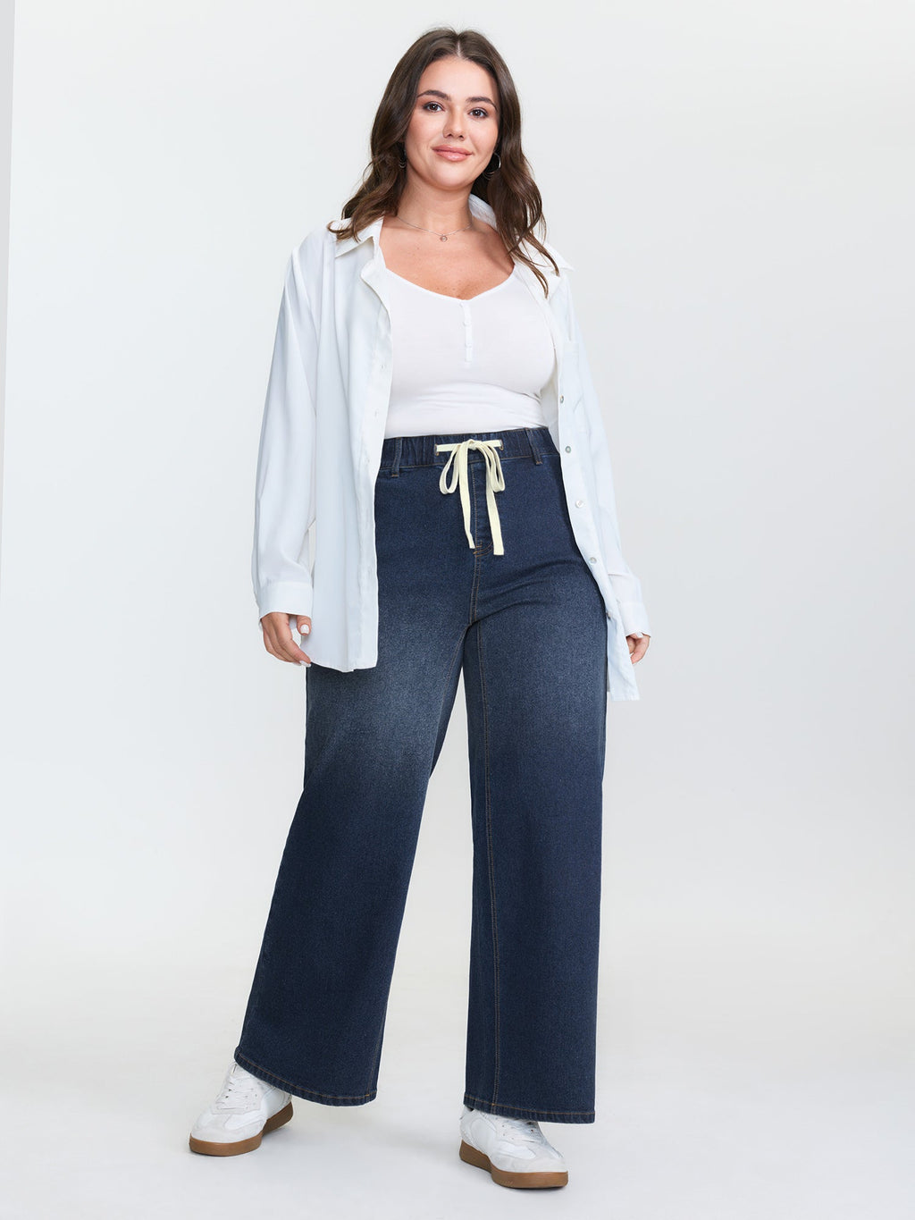 Drawstring Waist Stretchy Wide-Leg Jeans