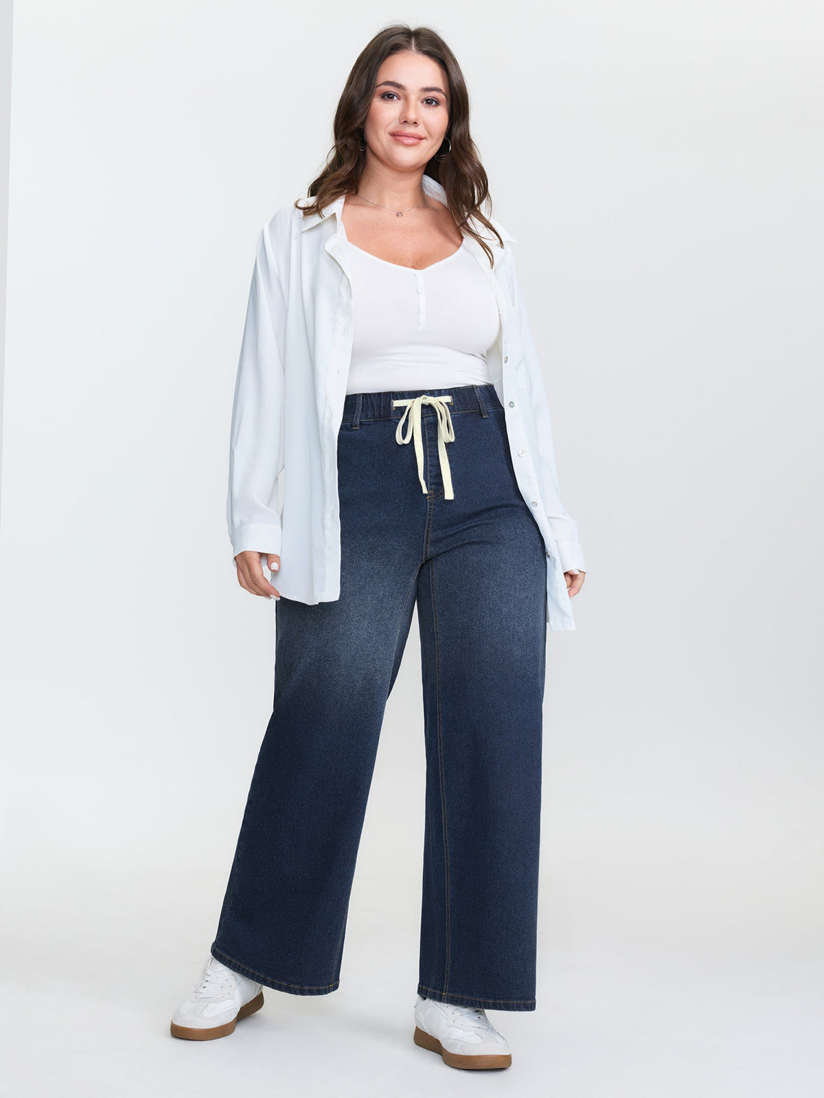 Drawstring Waist Stretchy Wide-Leg Jeans