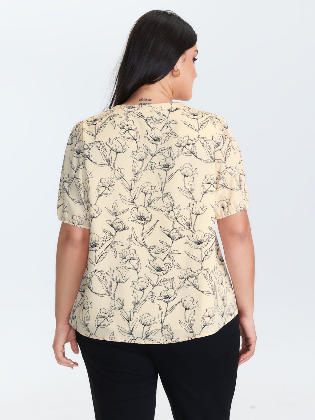 Monochrome Floral Print Button-Down Blouse