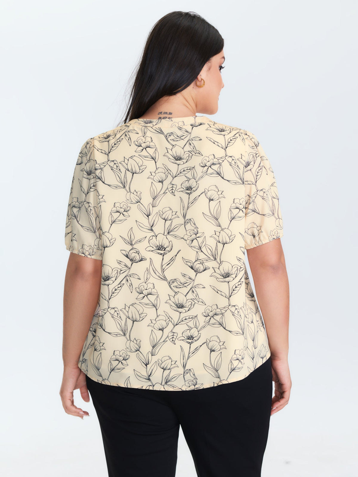 Monochrome Floral Print Button-Down Blouse