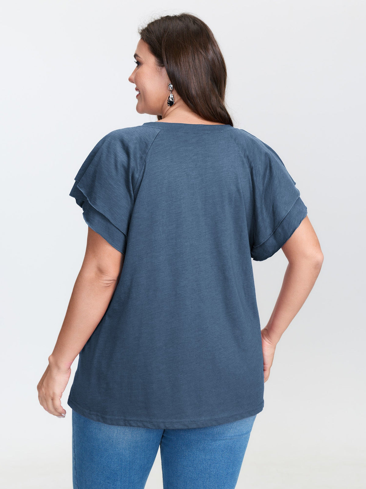 Stretchy Textured Flared Sleeve T-Shirt