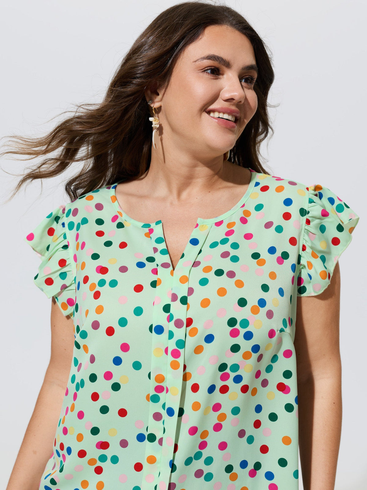 Polka Dot Flutter Sleeve Blouse