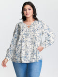 Floral Print Neckline Tie Blouse
