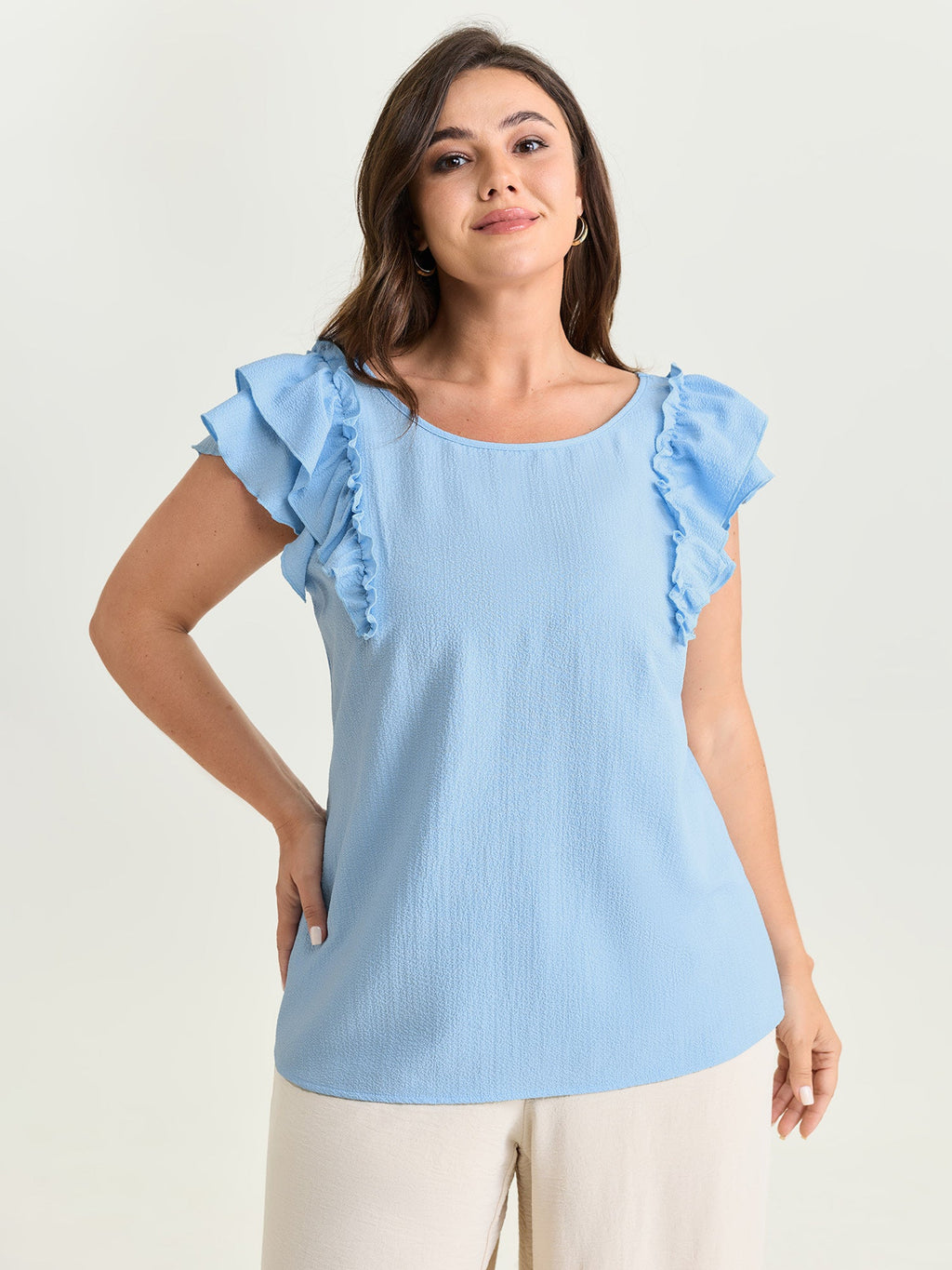 Textured Layered Flutter Sleeve Bowknot Blouse