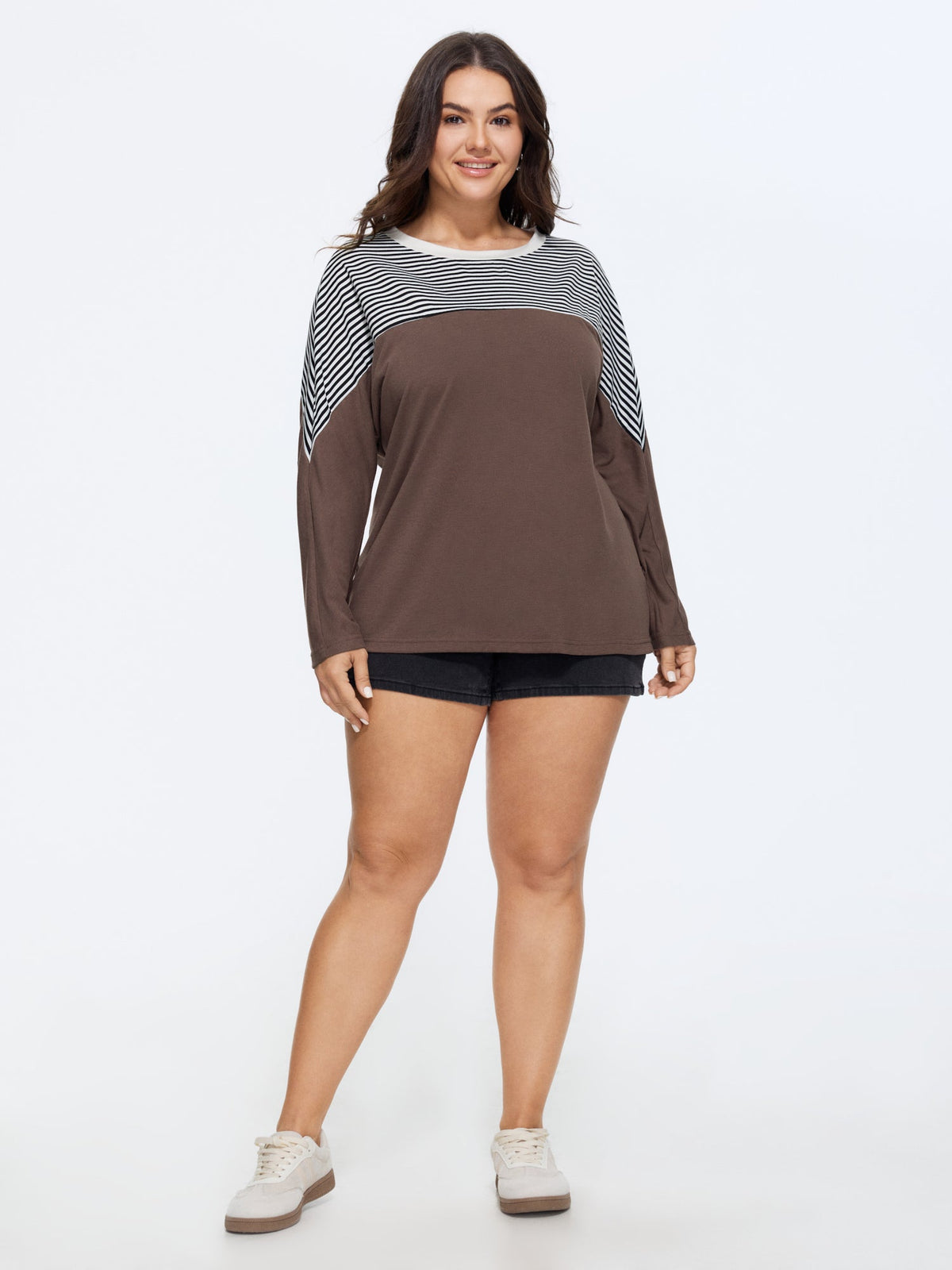 Stretch Crew Neck Color‑Block Stripe T-Shirt