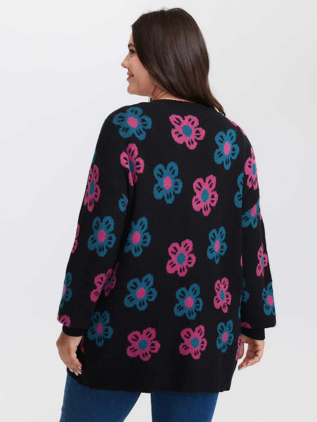 Supersoft Colorful Floral Drop Shoulder Knit Cardigan