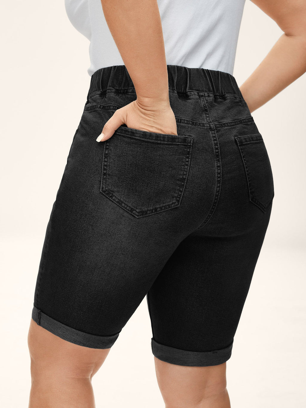 Pull-On Stretchy Skinny-Fit Denim Shorts
