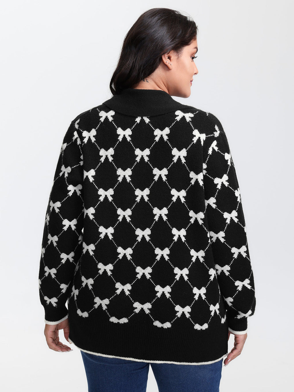 Bowknot Jacquard Button Knit Cardigan