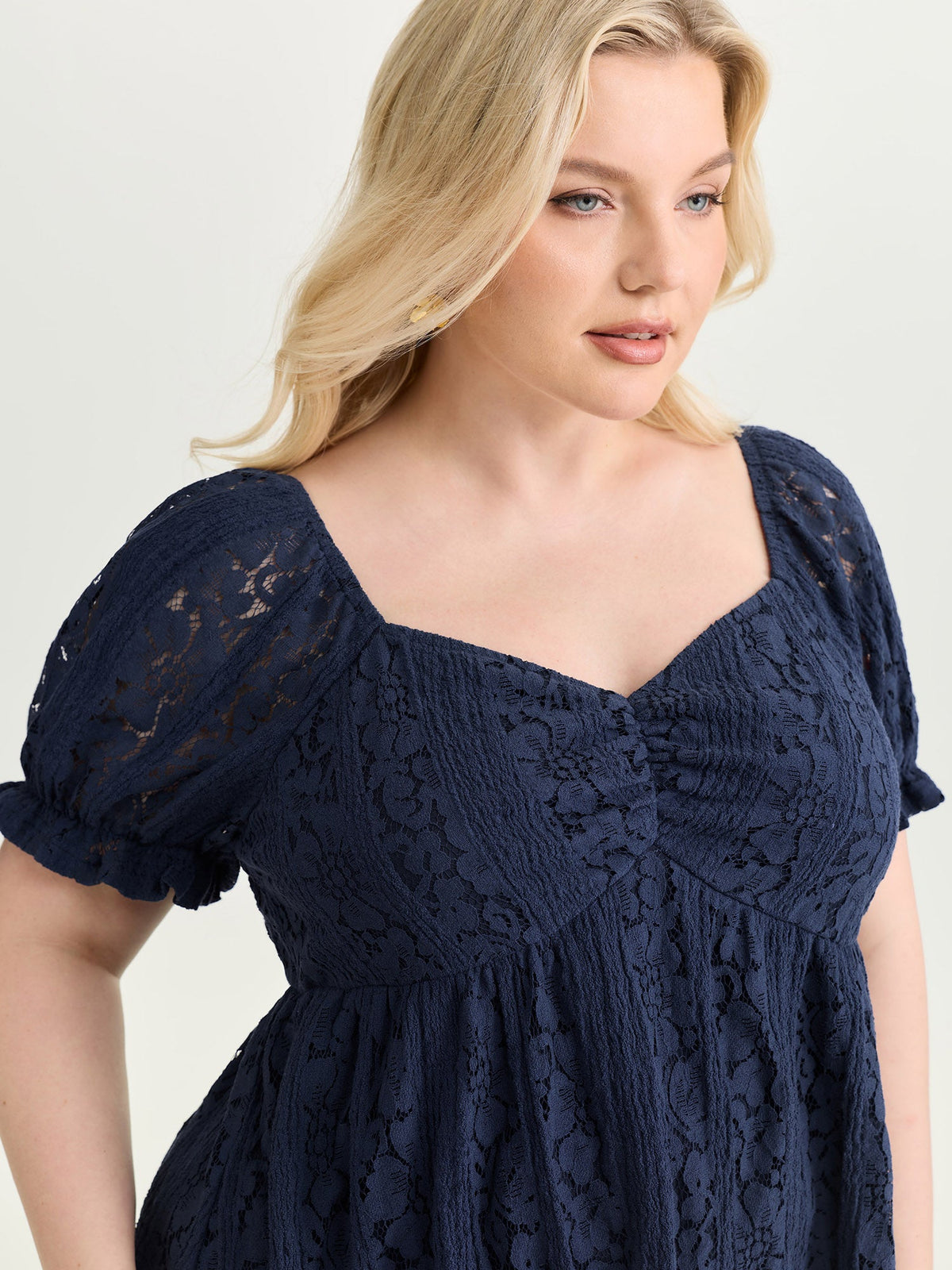 Lace Trim Ruched Bodice Blouse