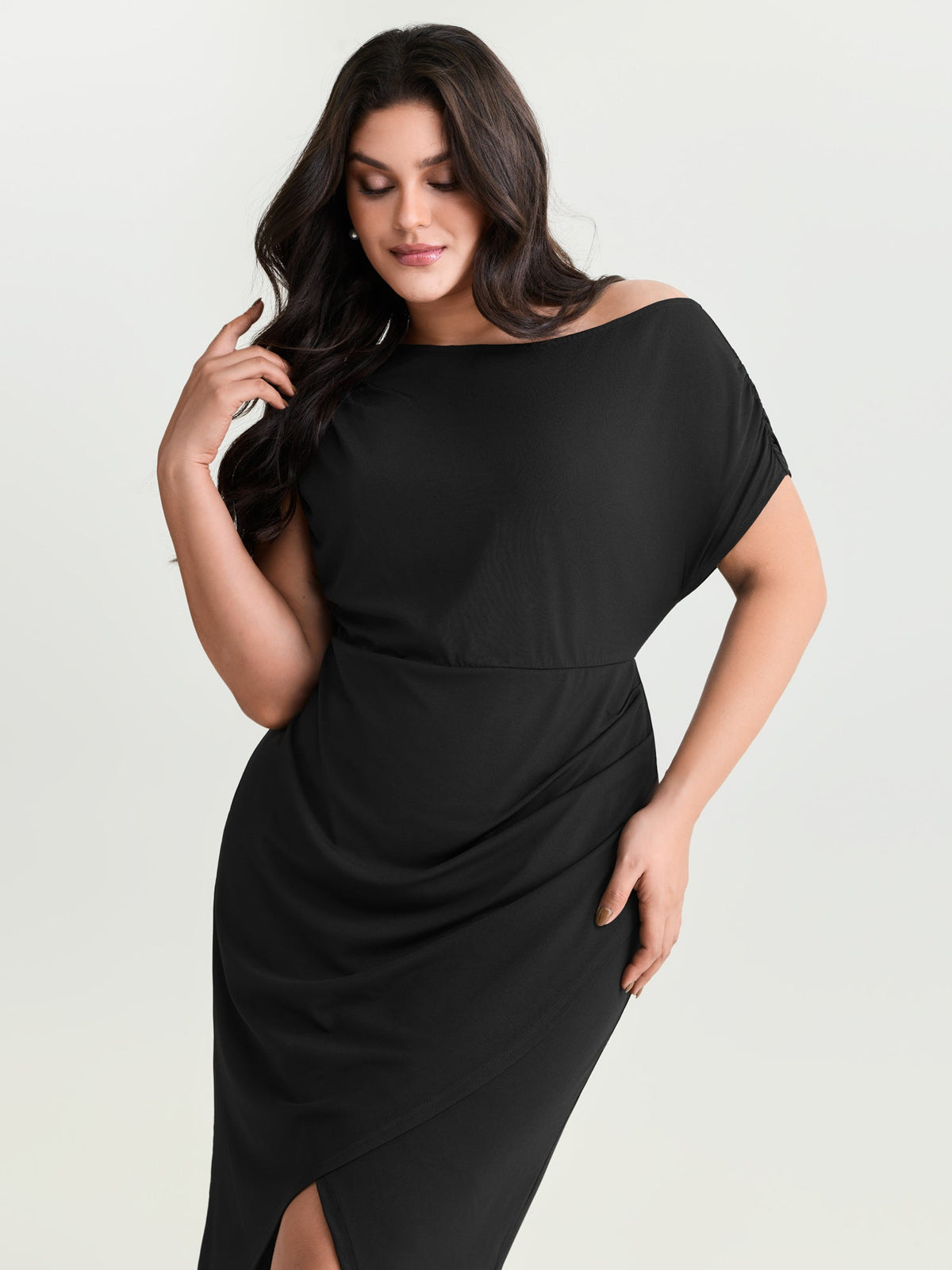 One-Shoulder Draped Sheath Midi Dress