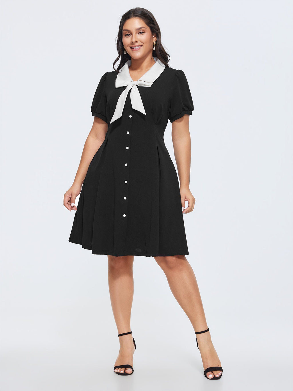 Stretchy Color Contrast Puffy Sleeve Mini Dress