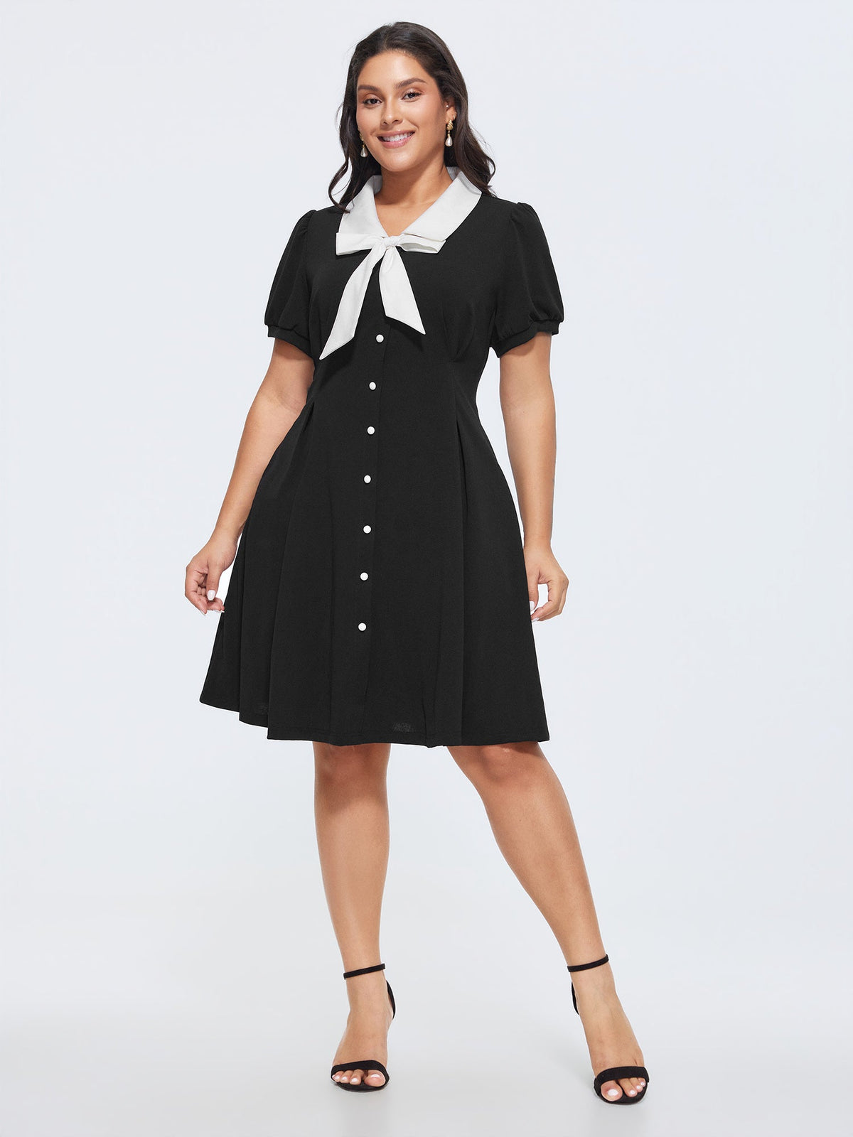 Stretchy Color Contrast Puffy Sleeve Mini Dress