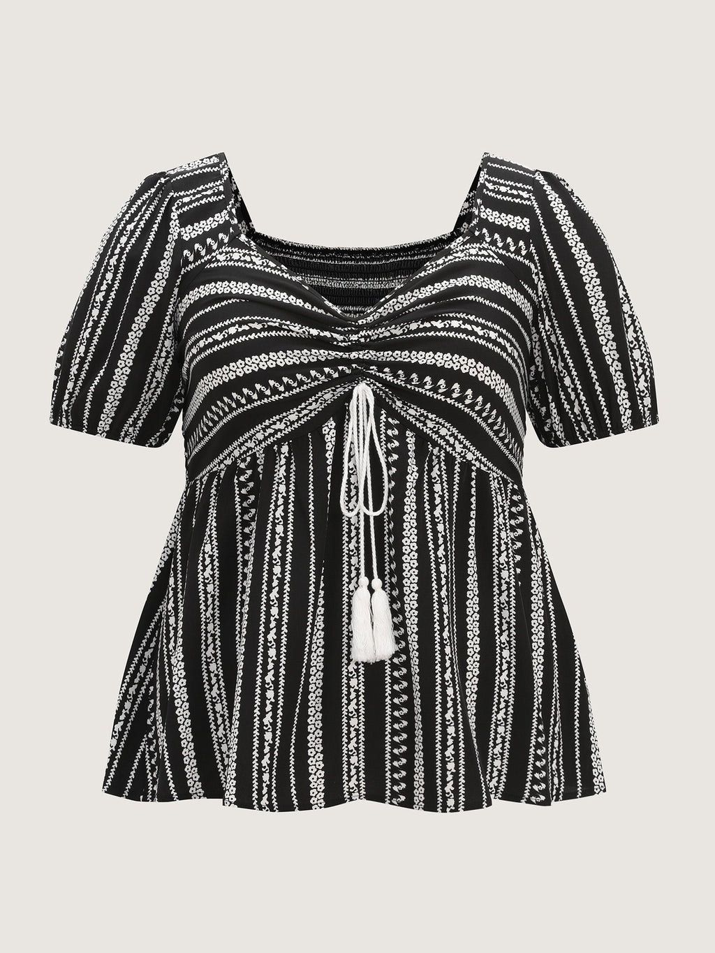 Monochrome Floral Stripe Babydoll Blouse