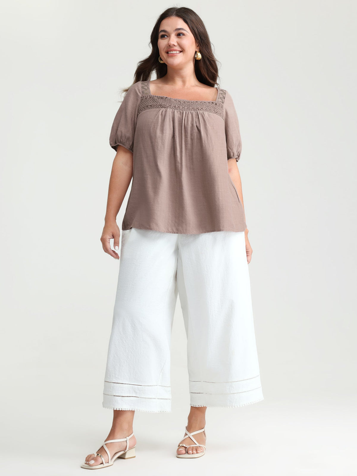 Square Neck Ruched Open Back-Tie Blouse