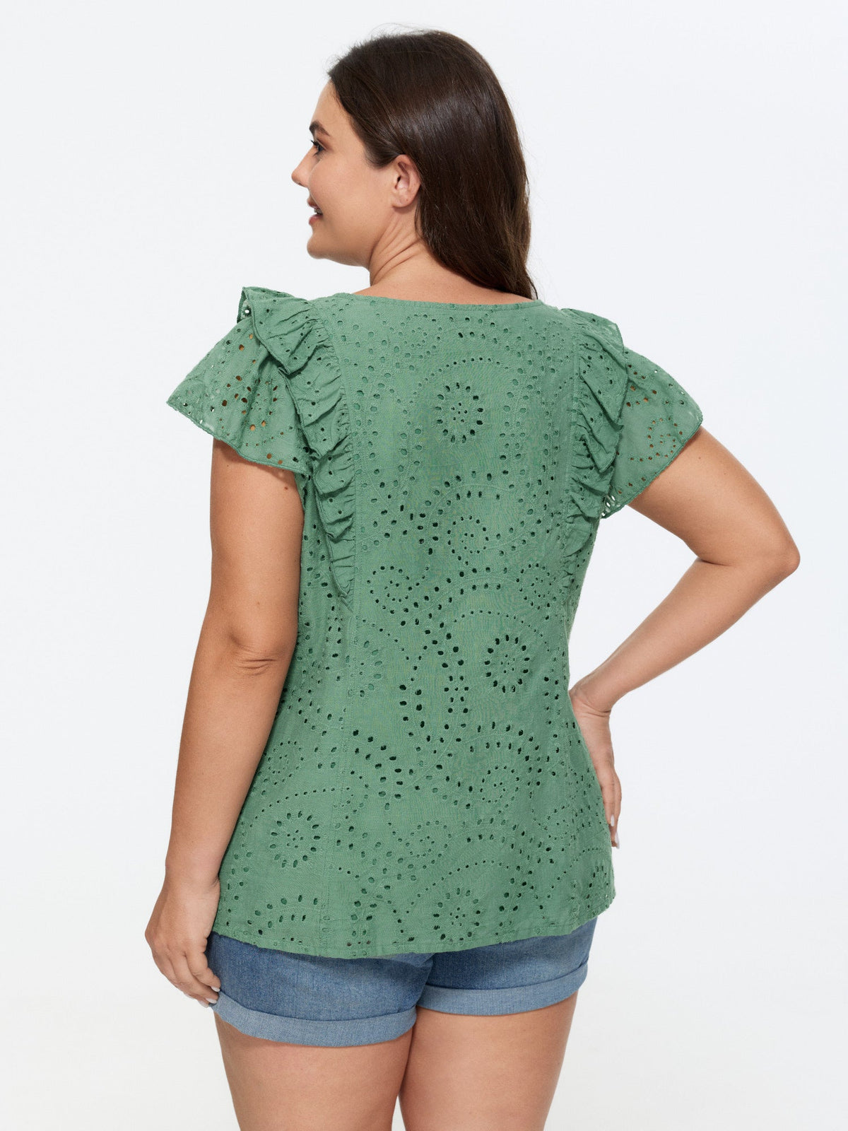 Cotton Eyelet Textured Ruffled Detail Blouse