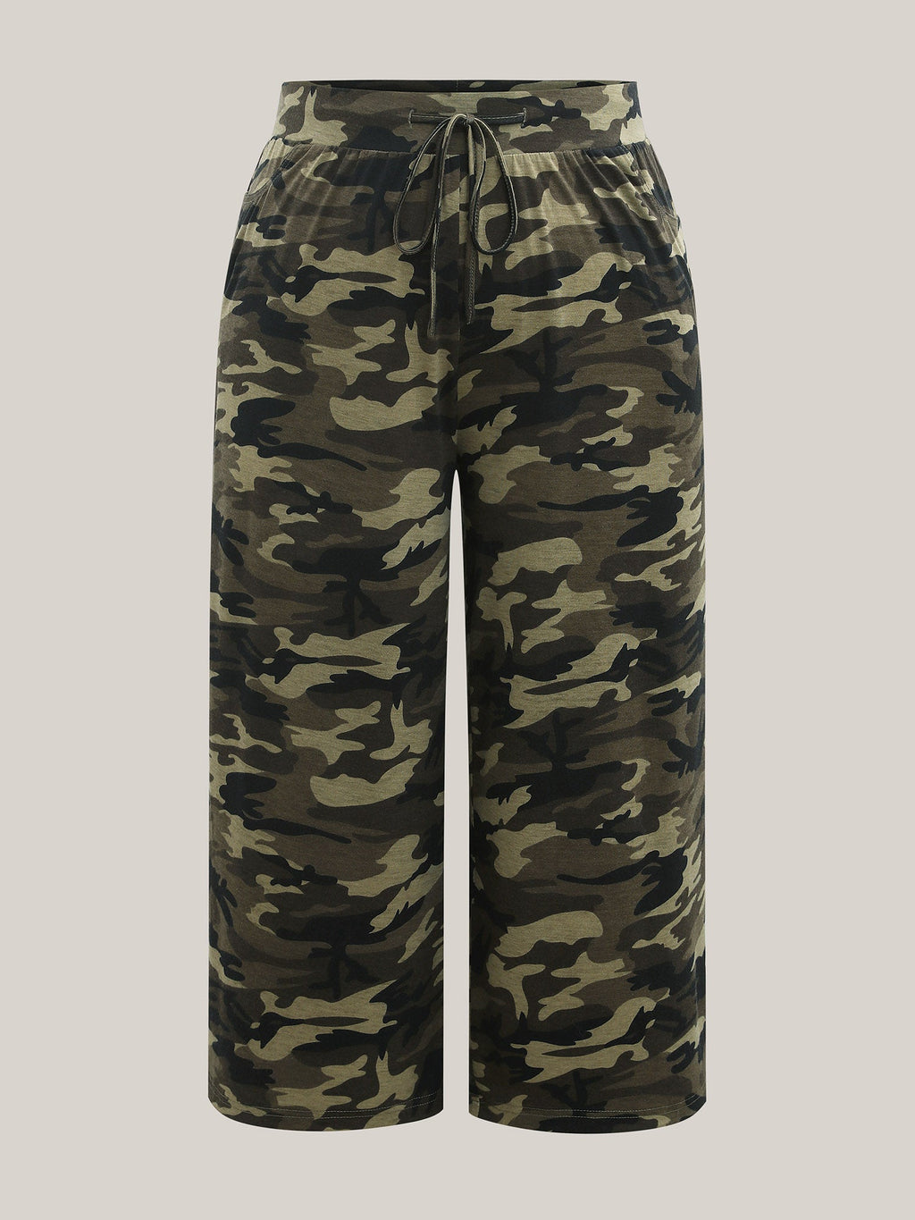Camouflage Tie-Waist Wide-Leg Capri Pants
