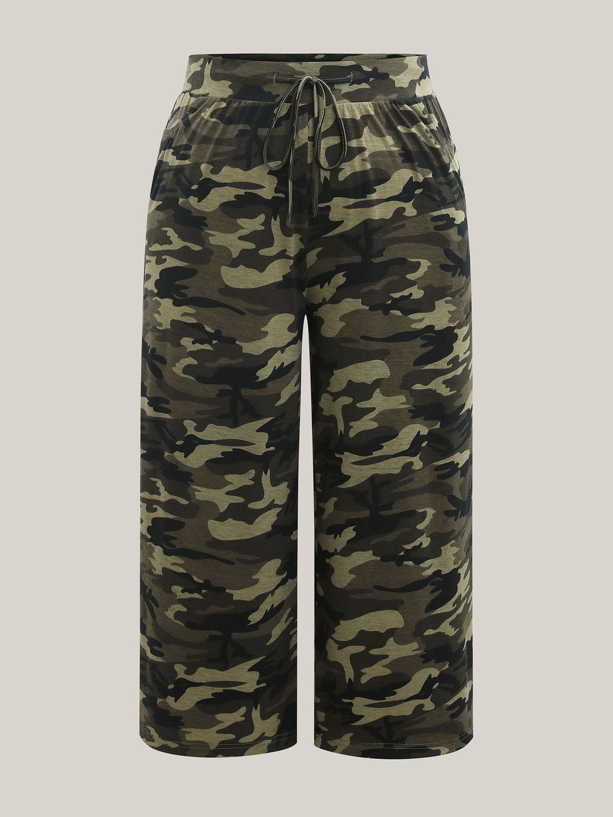 Camouflage Tie-Waist Wide-Leg Capri Pants