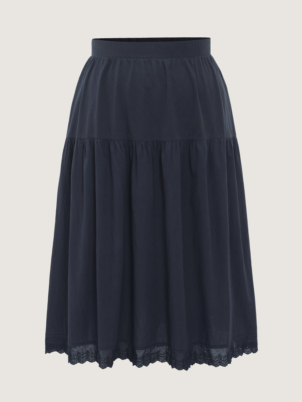 Cotton Lace Trim Tiered Flowy Maxi Skirt