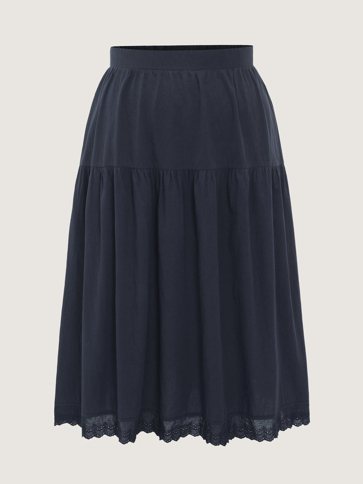 Cotton Lace Trim Tiered Flowy Maxi Skirt