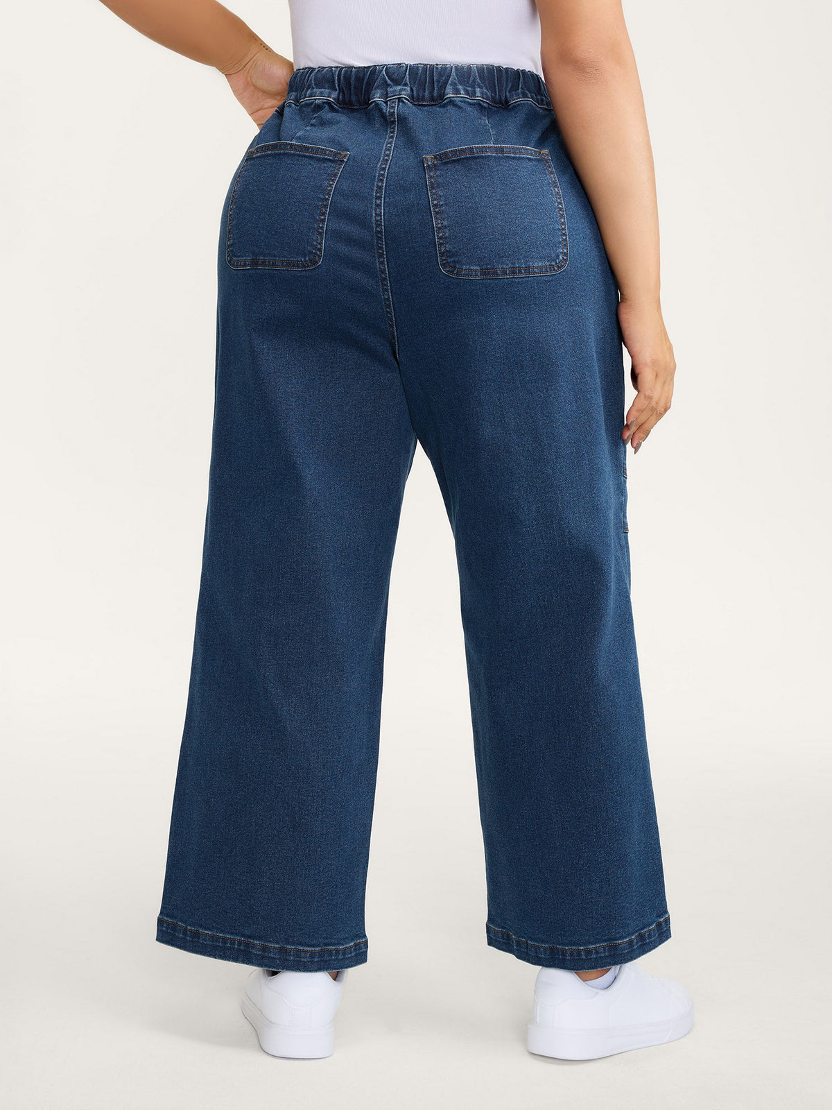 Pull-On Drawstring Straight-Leg Cargo Jeans