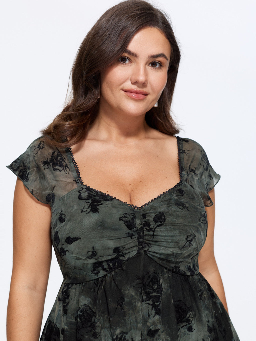 Floral Mesh Layered Fit And Flare Knit Top