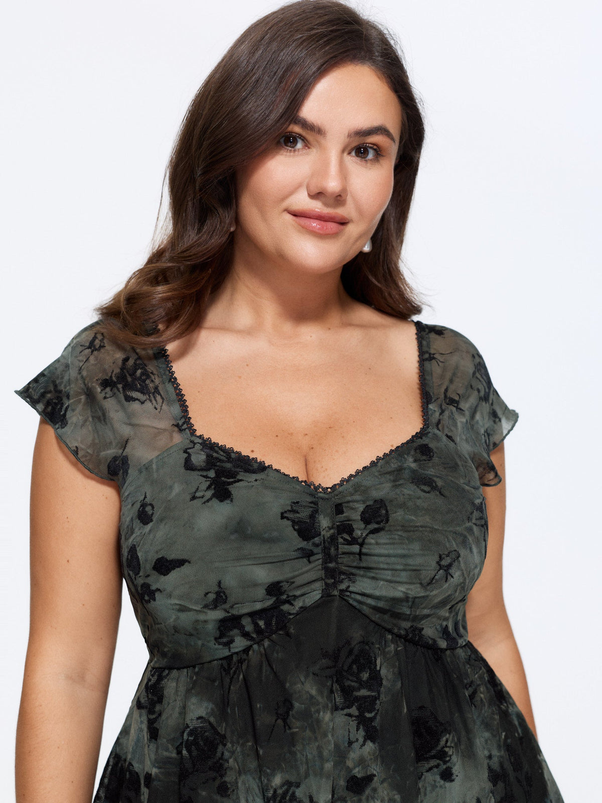 Floral Mesh Layered Fit And Flare Knit Top