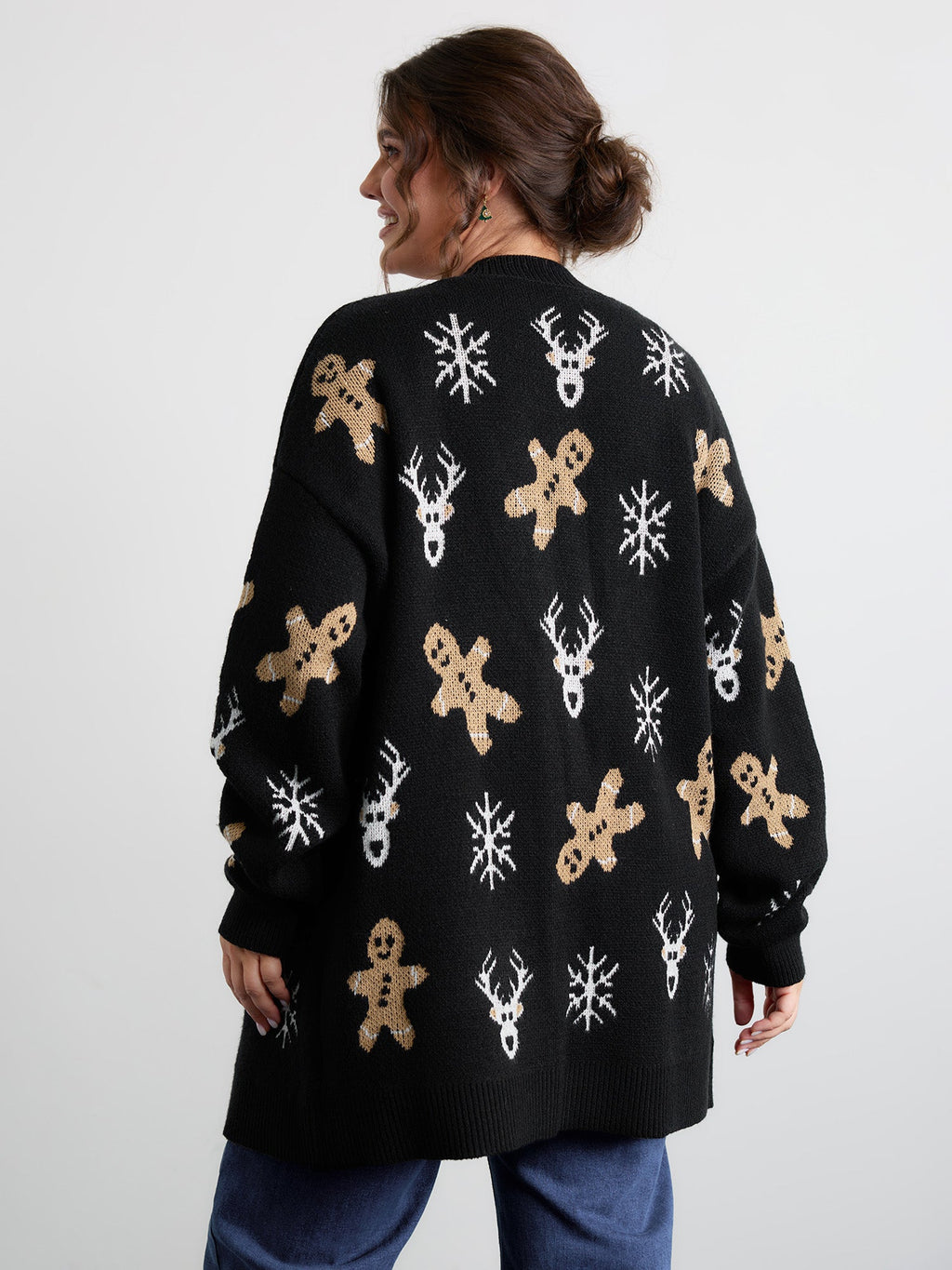 Supersoft Gingerbread Holiday Jacquard Pockets Cardigan