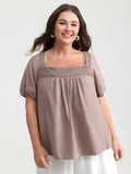 Square Neck Ruched Open Back-Tie Blouse