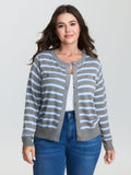 Striped Metallic Button Knit Cardigan