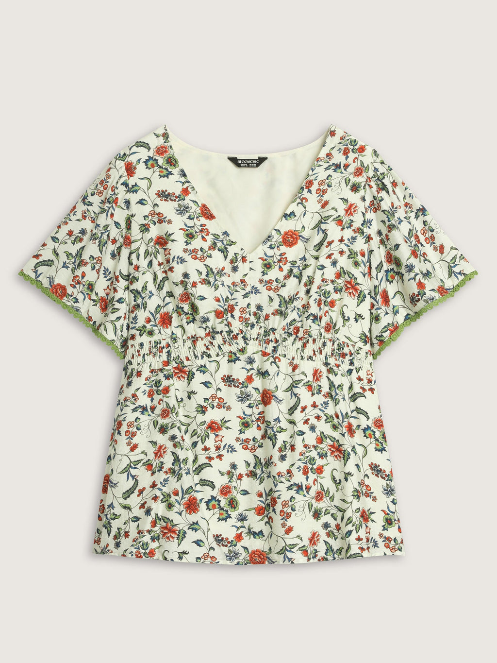 Dense Floral Print Bustier Shirred Waist Blouse