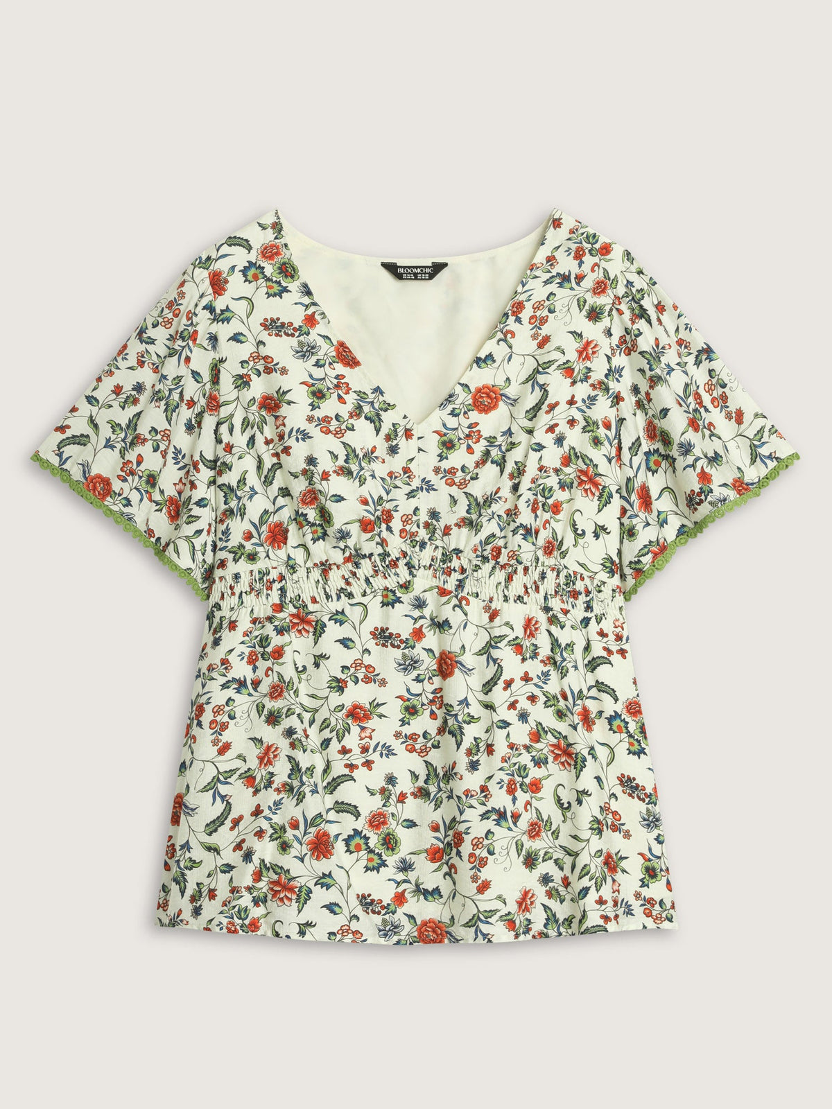 Dense Floral Print Bustier Shirred Waist Blouse