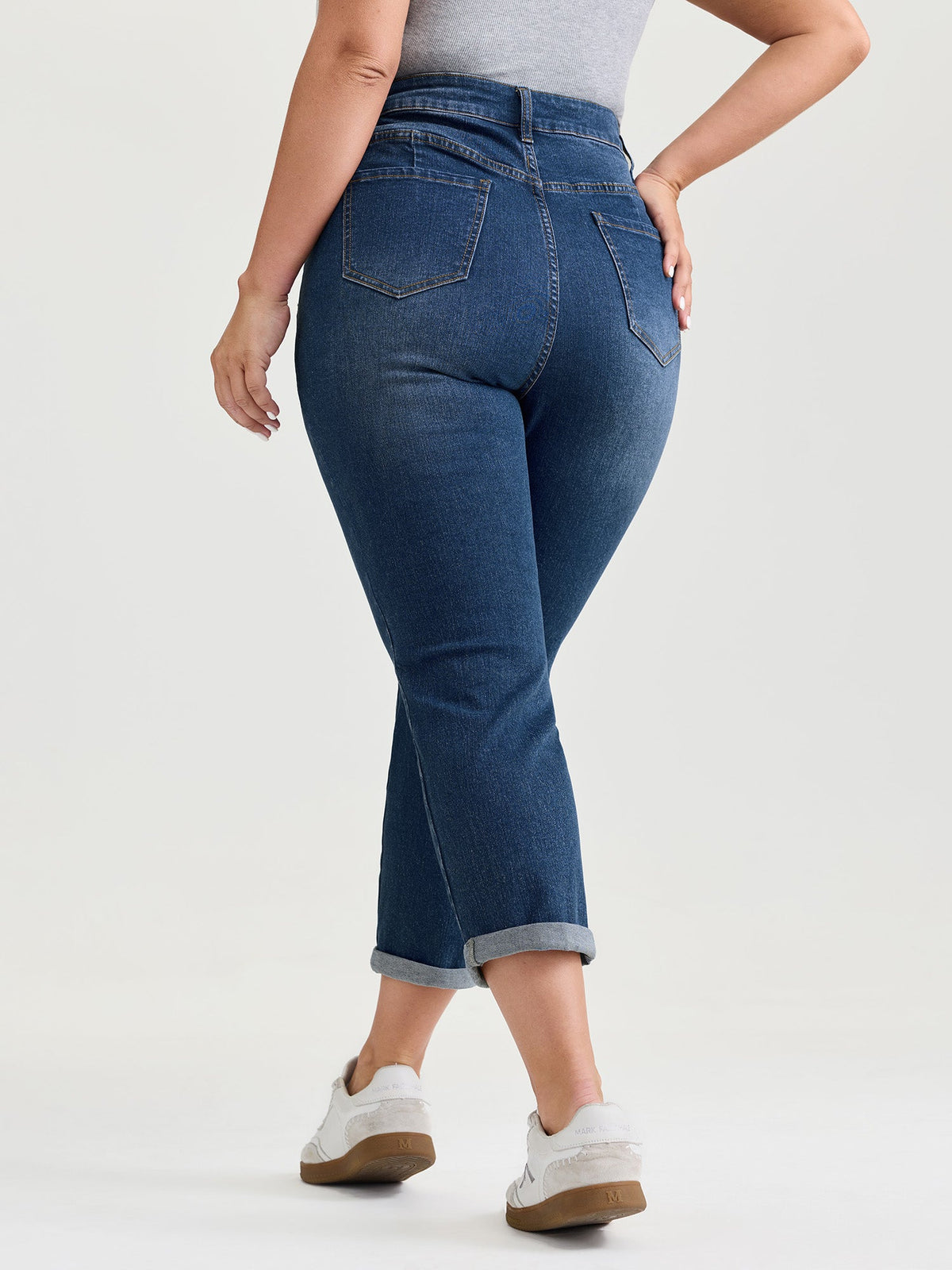 Stretchy High Rise Folded Hem Jeans