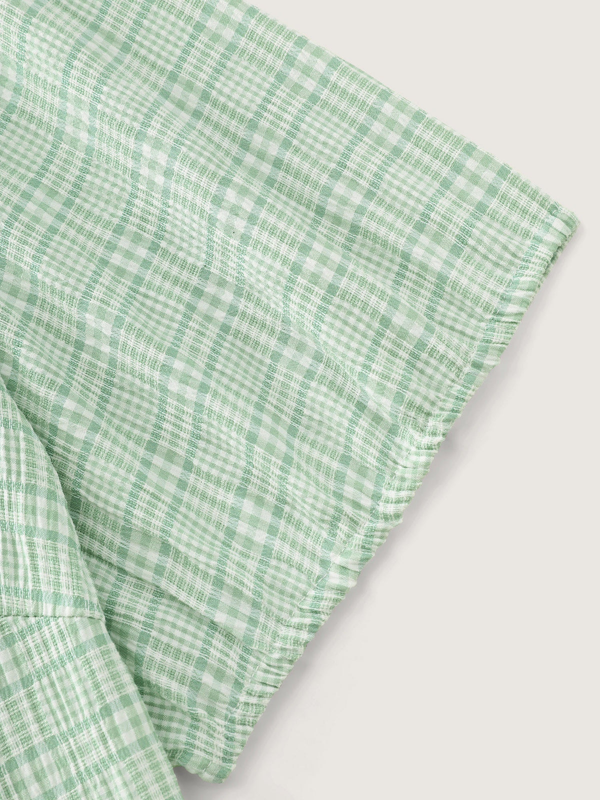 Grid Textured Drawstring Neckline Blouse
