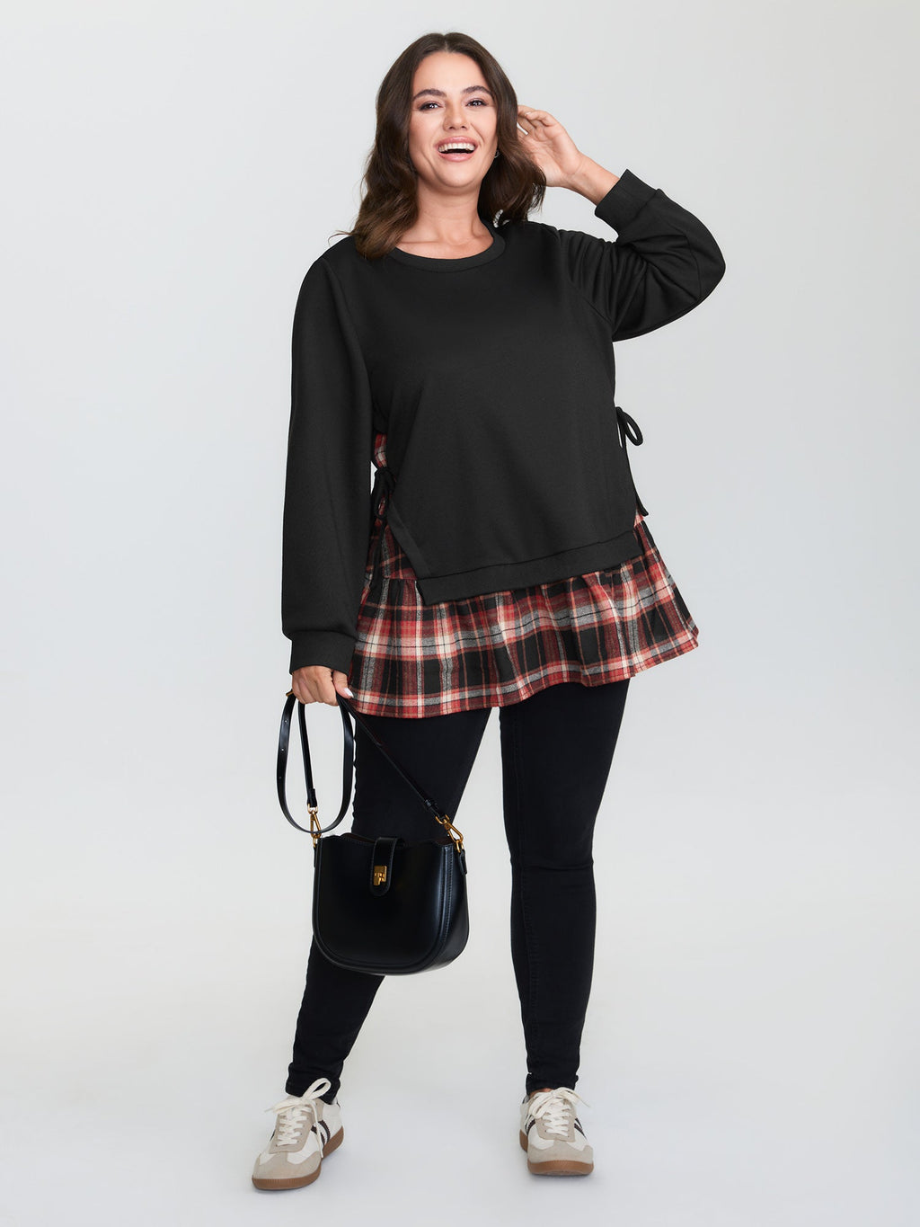 Plaid Pattern Layered Stretchy Sweatshirt