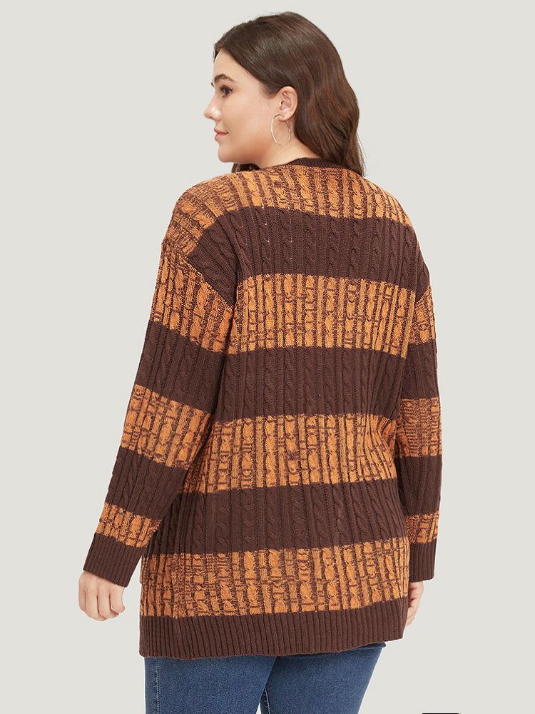 Halloween Colorblock Cable Knit Patched Pocket Cardigan
