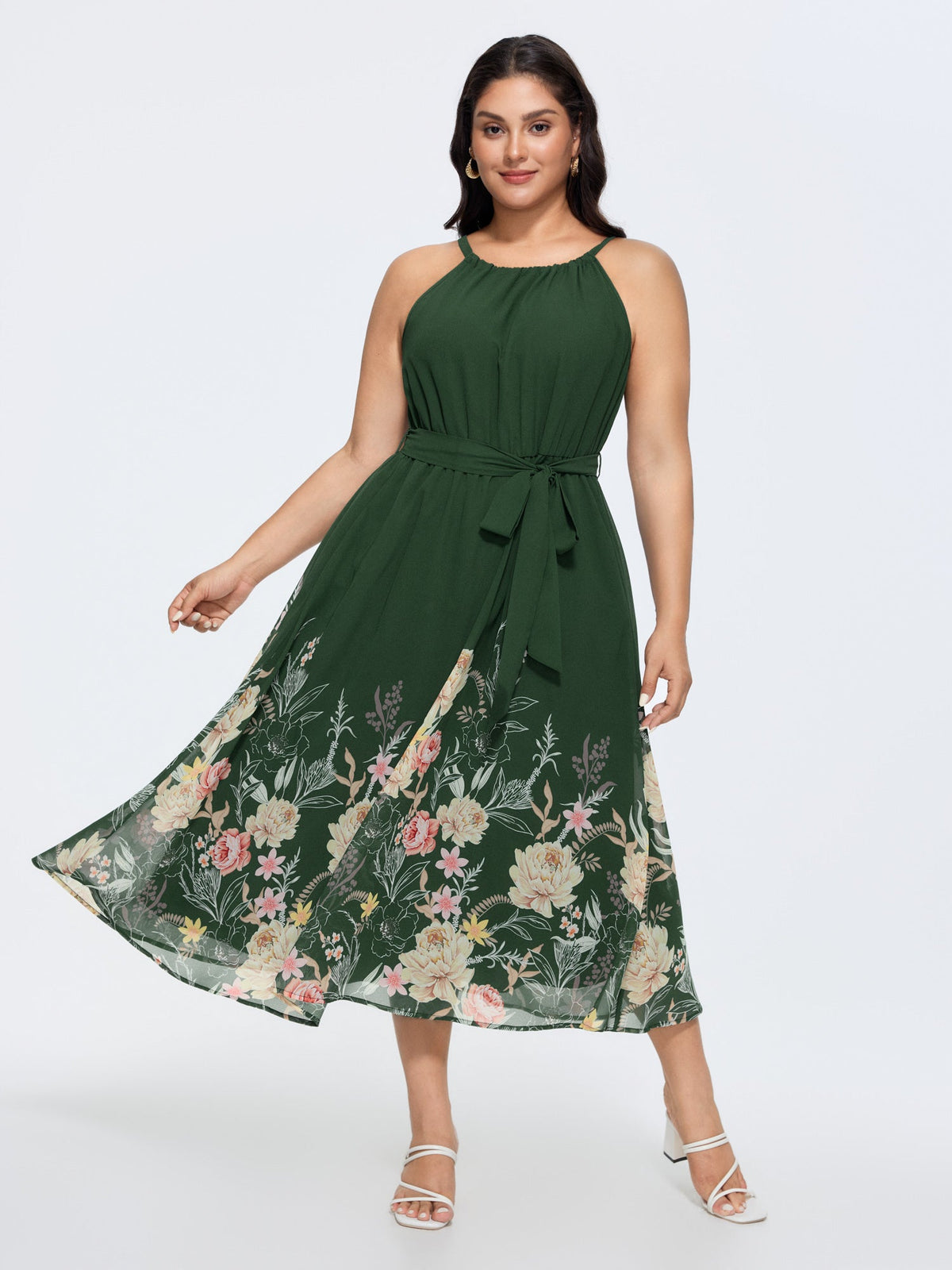Budding Romance Halter Neck Stretchy Waist Midi Dress